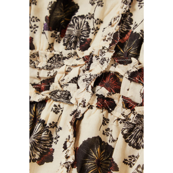 Ulla Johnson 4 Winsor Ruffled Floral Puff Shoulder Long Sleeve Mini Dress Cream - Picture 7 of 12